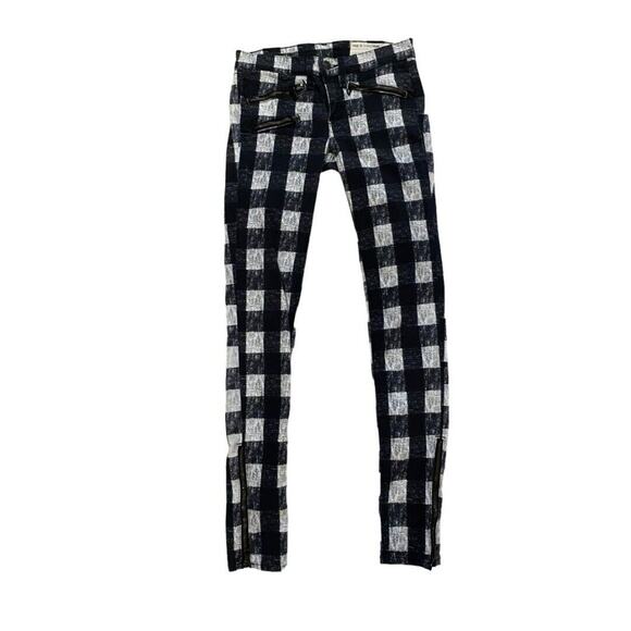 24 Rag & Bone Black and White Checked Skinny Jeans Zippers - Picture 5 of 8